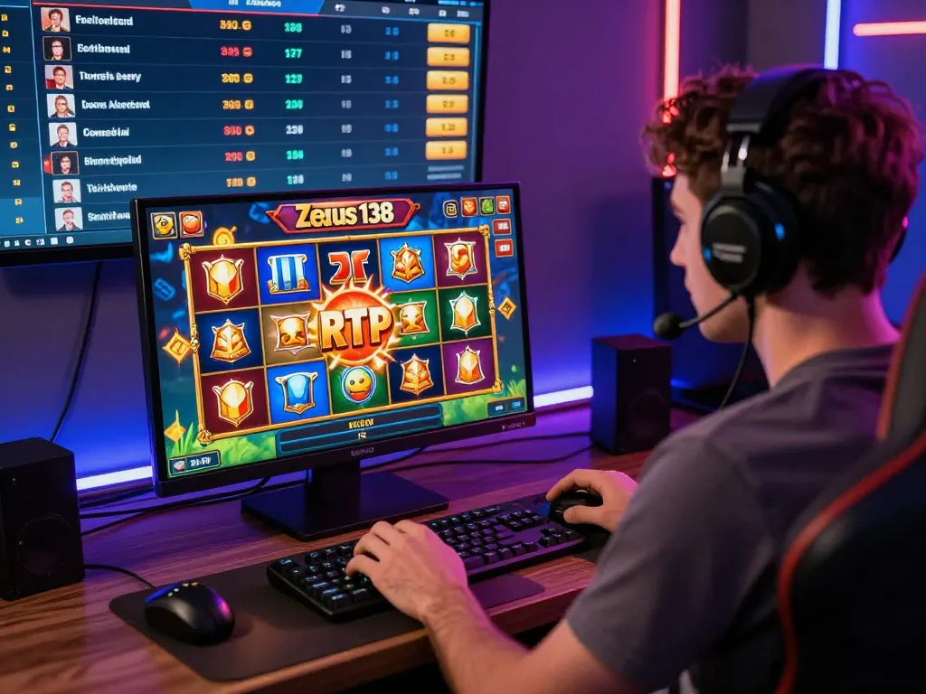 Exciting gaming moment with a player on Zeus138 enjoying vibrant slot graphics and engaging atmosphere.