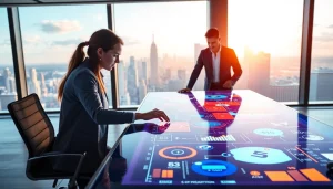 Explore Technology innovations in a modern workspace, showcasing sleek devices and an interactive environment.