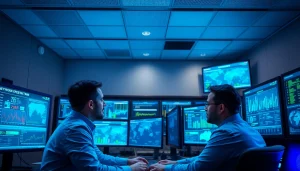 Network Monitoring Tampa team analyzing data at a modern IT operations center.