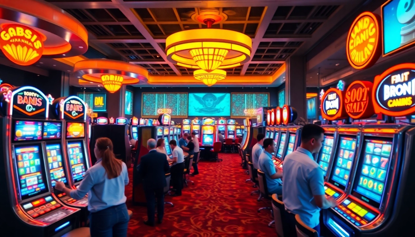 Menang besar di mesin pakde4d slot dengan pemain bersemangat di aula kasino modern.