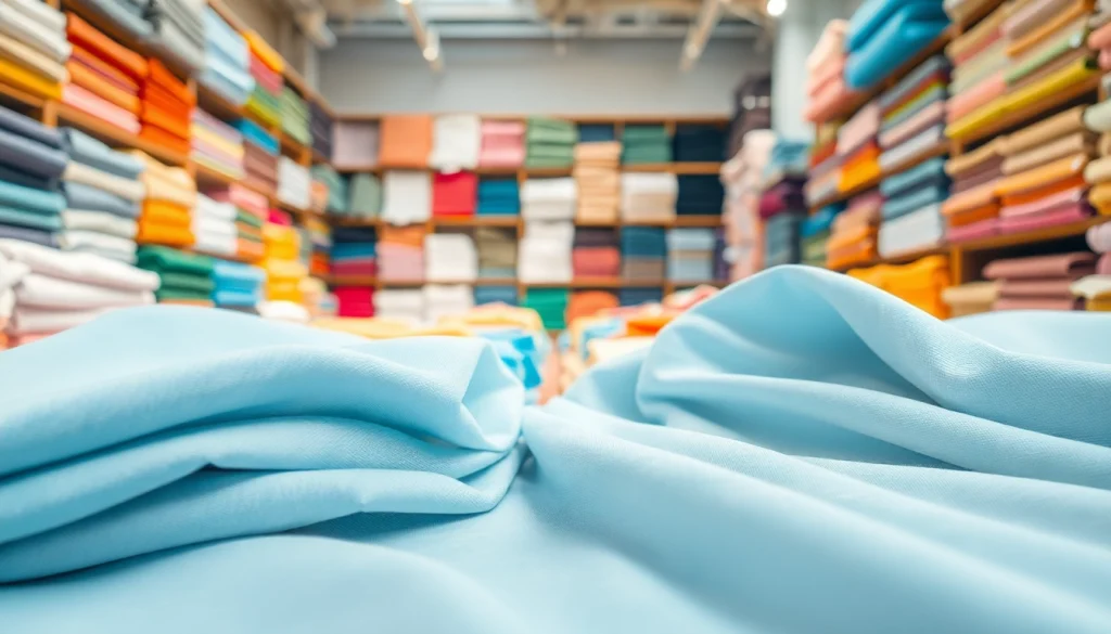 Katoen stoffen met verschillende texturen en kleuren in een sfeervolle winkeluitstalling.