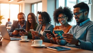 Engaged users exploring the cloud mining app in a modern workspace.