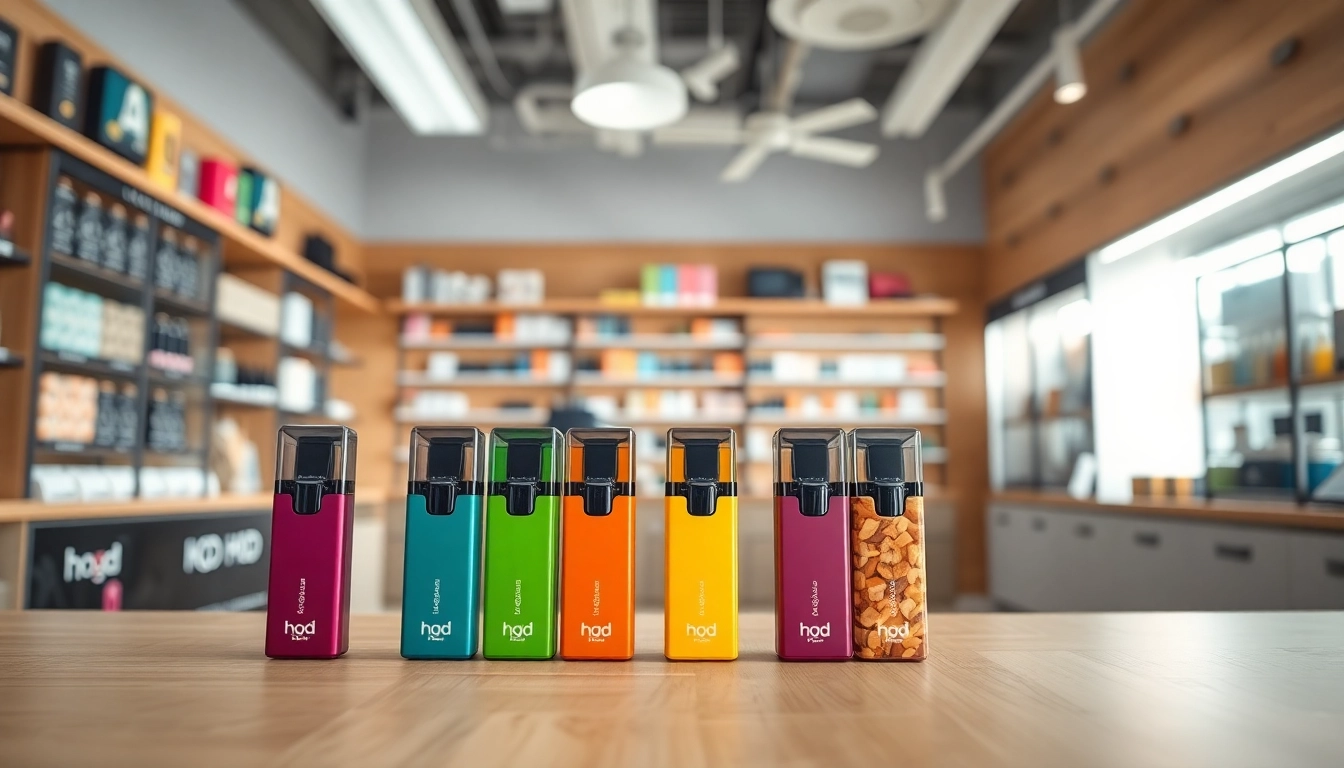 Entdecken Sie hqd pods in vibrant Farben in einem modernen Vape-Shop mit einladender Atmosphäre.
