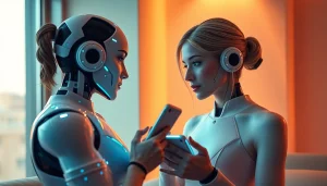 Couple exploring ai sex through intimate AI technology interaction.