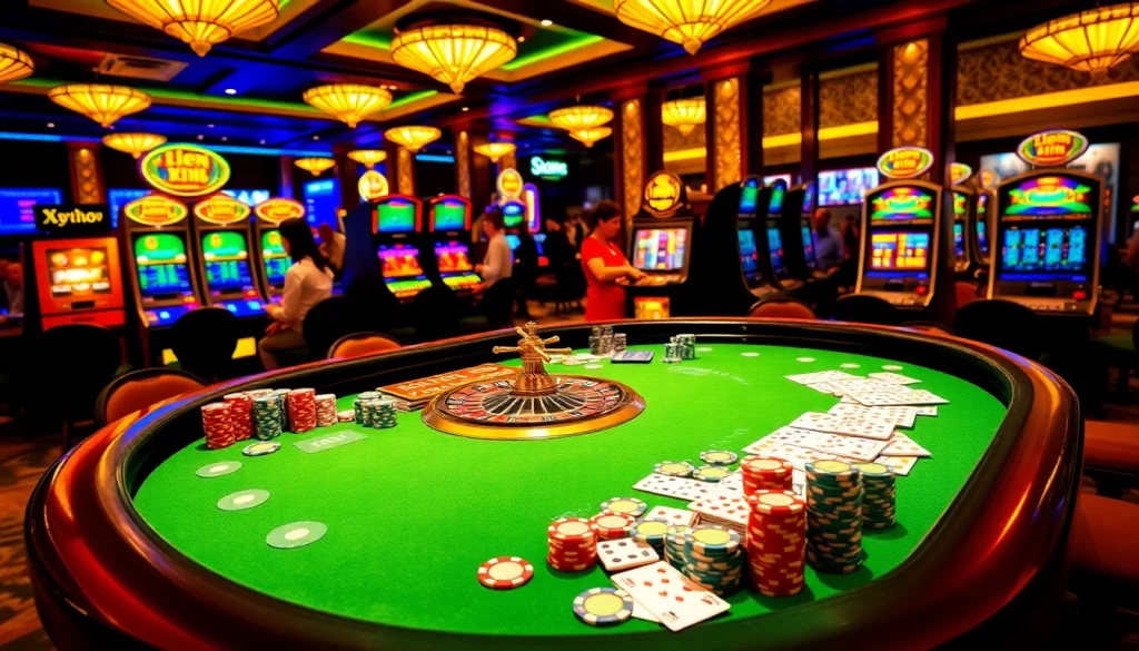 Liên Minh KJC showcases vibrant casino gameplay with poker chips and roulette excitement.