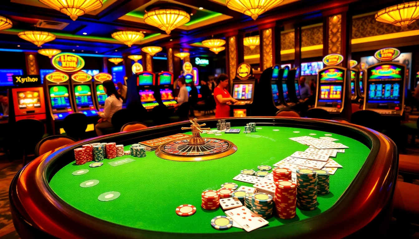 Liên Minh KJC showcases vibrant casino gameplay with poker chips and roulette excitement.