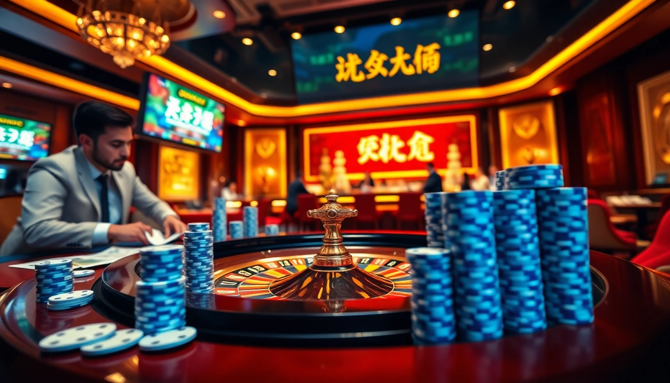 A vibrant casino scene showcasing a roulette table with chips and cards, highlighting 상품권신용카드 activities.