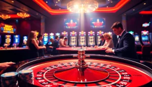 Experience the excitement of Hi88 with an elegant roulette table and vibrant casino atmosphere.