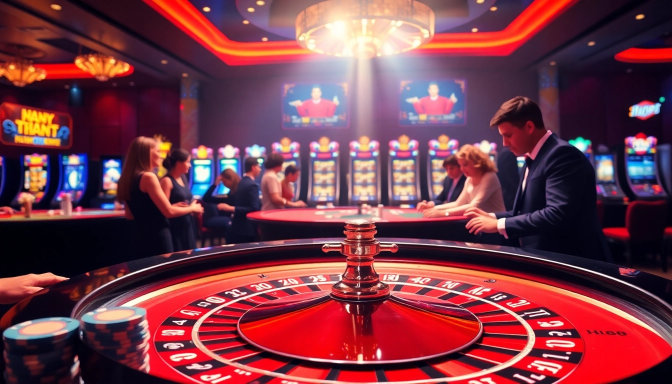 Experience the excitement of Hi88 with an elegant roulette table and vibrant casino atmosphere.