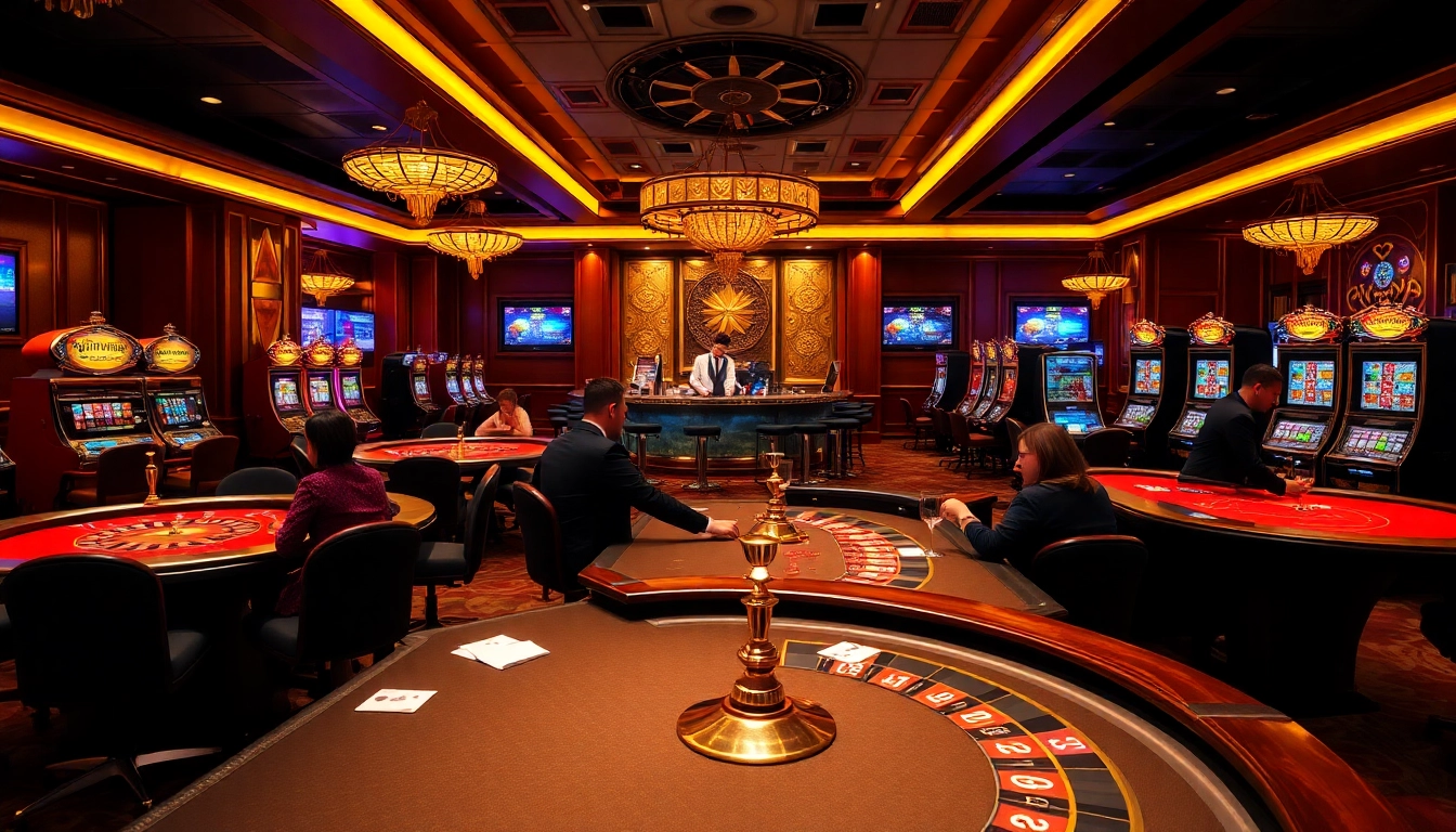 Gamblers enjoy a thrilling experience at 789f nhà cái with vibrant casino tables and poker action.