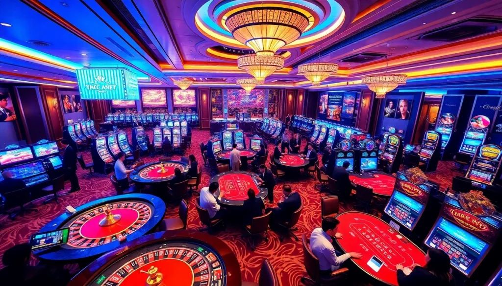 Experience the thrilling action at Trang Chủ LC88 with a vibrant casino scene filled with gaming excitement.