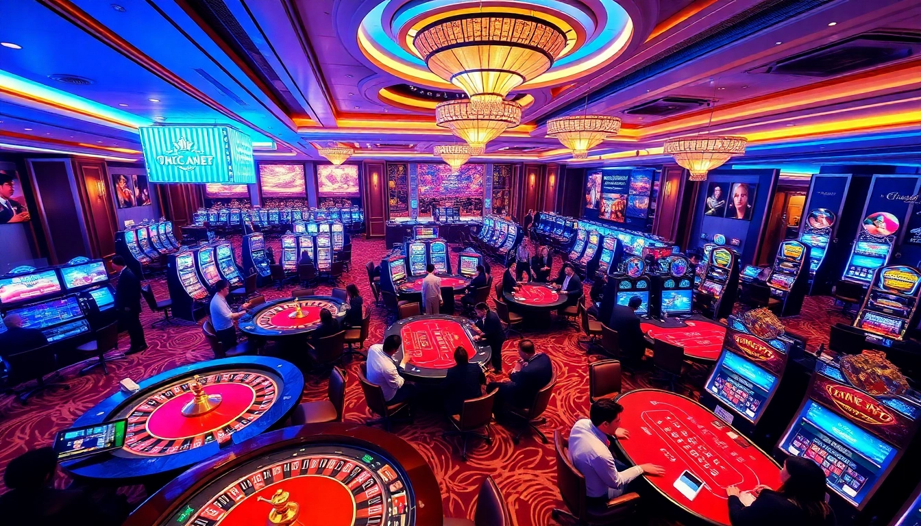 Experience the thrilling action at Trang Chủ LC88 with a vibrant casino scene filled with gaming excitement.