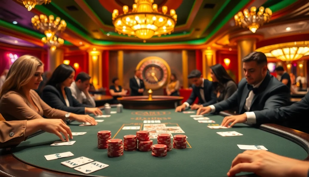 Experience thrilling gameplay at ta88 com with an elegant poker table scene filled with action and excitement.