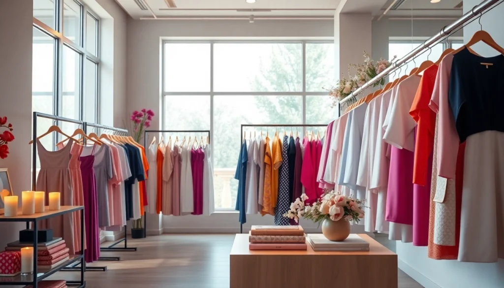 Explore stylish Rivelle clothing beautifully displayed in an elegant boutique setting.