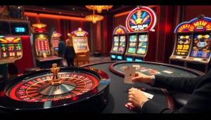 A vibrant online gaming scene at nhà cái 23win featuring a roulette wheel and engaged players.