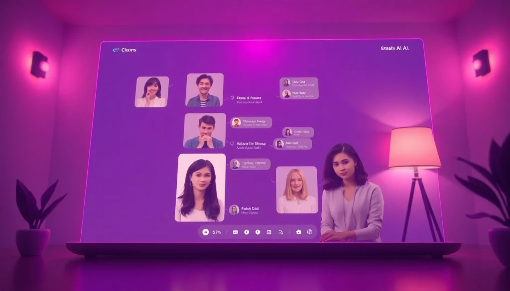 Interactive chat interface for sex chat AI with diverse avatars and warm lighting