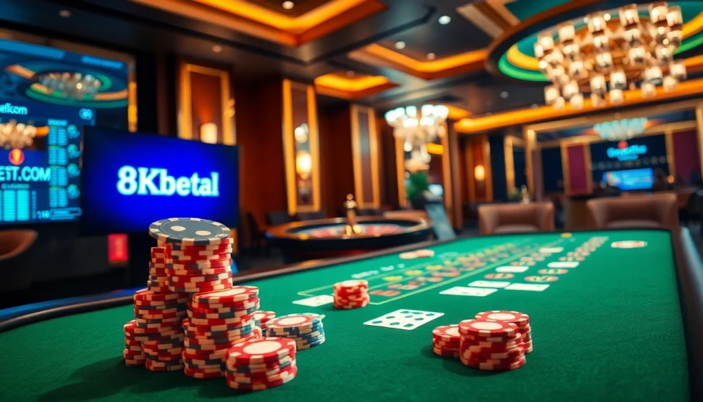 Experience thrilling games at 8kbetal.com with immersive casino visuals of poker and roulette.