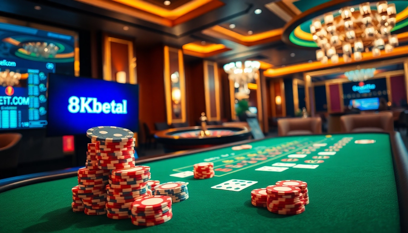 Experience thrilling games at 8kbetal.com with immersive casino visuals of poker and roulette.