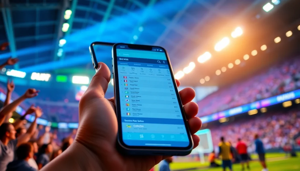 Engaging interface of sports betting apps California showcased in vibrant sports arena.