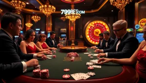 Experience the thrill of 789BET.COM with a luxurious casino scene featuring poker and roulette.