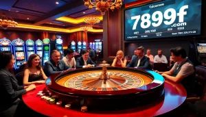 Players enjoying a vibrant roulette table experience at 789f.com casino.