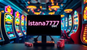 Gambarkan antarmuka permainan istana777 bet dengan mesin slot dan kartu poker yang dinamis.