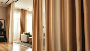 Geniet van luxueuze gordijnstof die elegant het interieur siert.