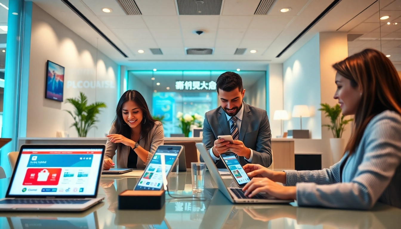 현대적인 사무실 환경에서 신용카드로 상품권을 구매하는 모습, 상품권신용카드를 묘사