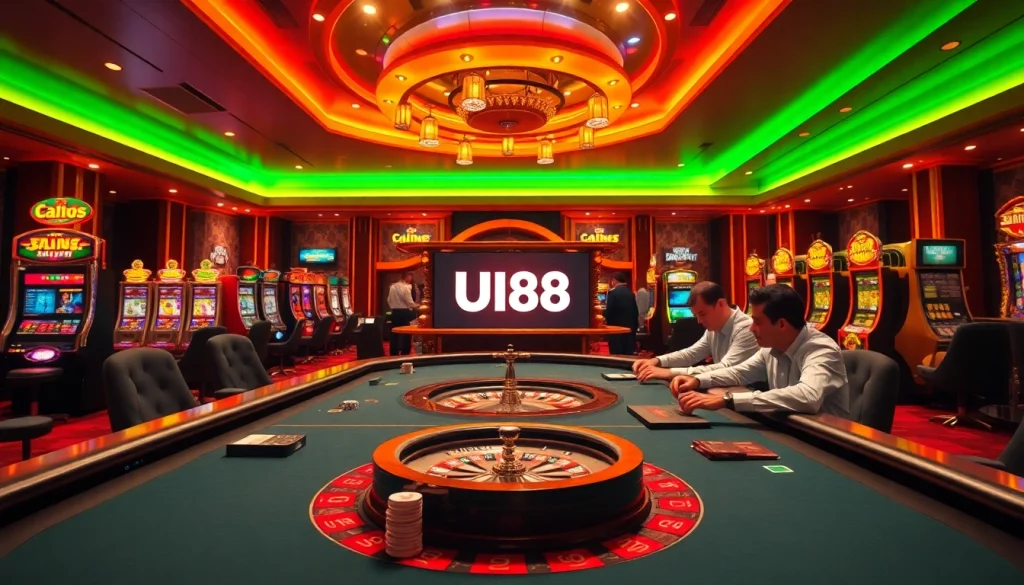 Gamble at UU88 with vibrant poker chips and roulette in high-stakes excitement.