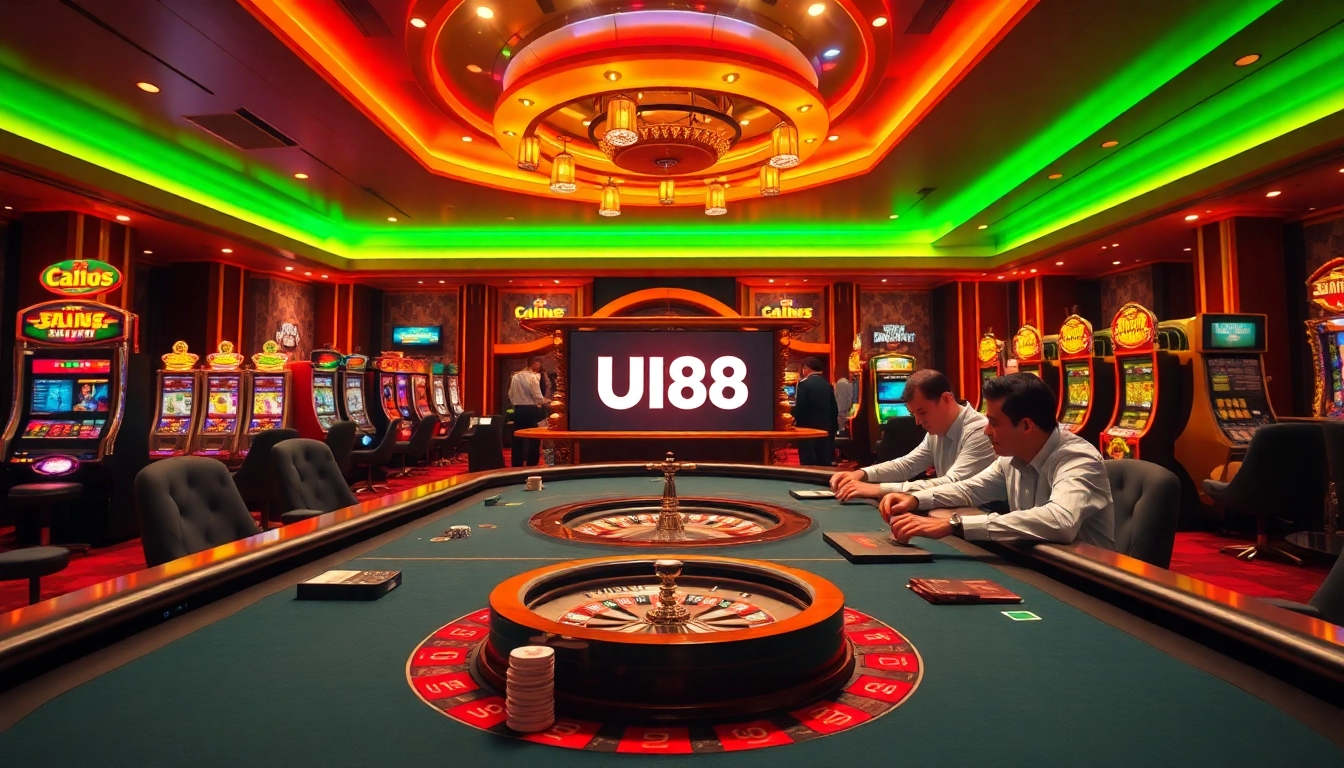 Gamble at UU88 with vibrant poker chips and roulette in high-stakes excitement.