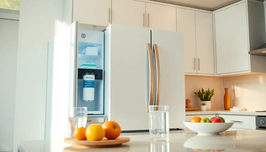 Waterdrop Replacement for GE® RPWFE® installed in a GE refrigerator, showcasing freshness and quality.