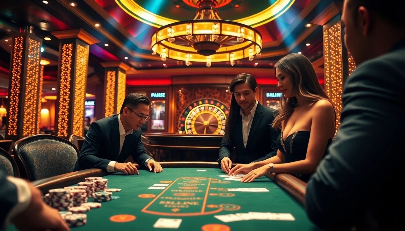 Experience the excitement at the Dom88.us.com poker table with professional dealers and vibrant lights.