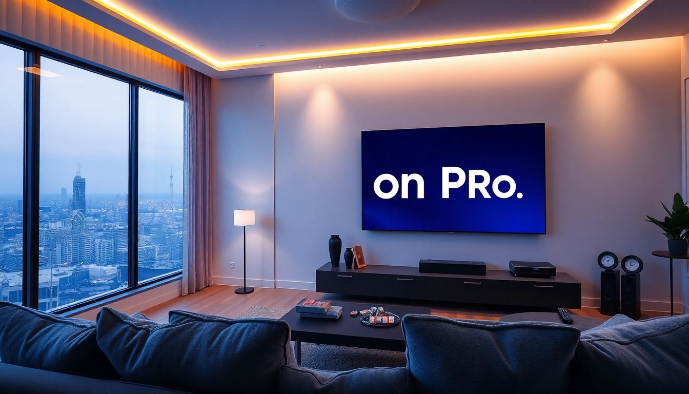 Enjoy premium content with Iron TV Pro on a stylish Smart TV in a cozy living room setting.