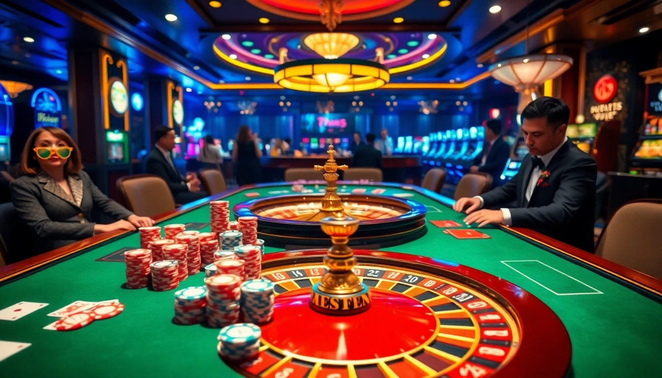 Experience the thrill of gambling at Nhà cái KK55 with colorful poker chips and an exciting roulette wheel.