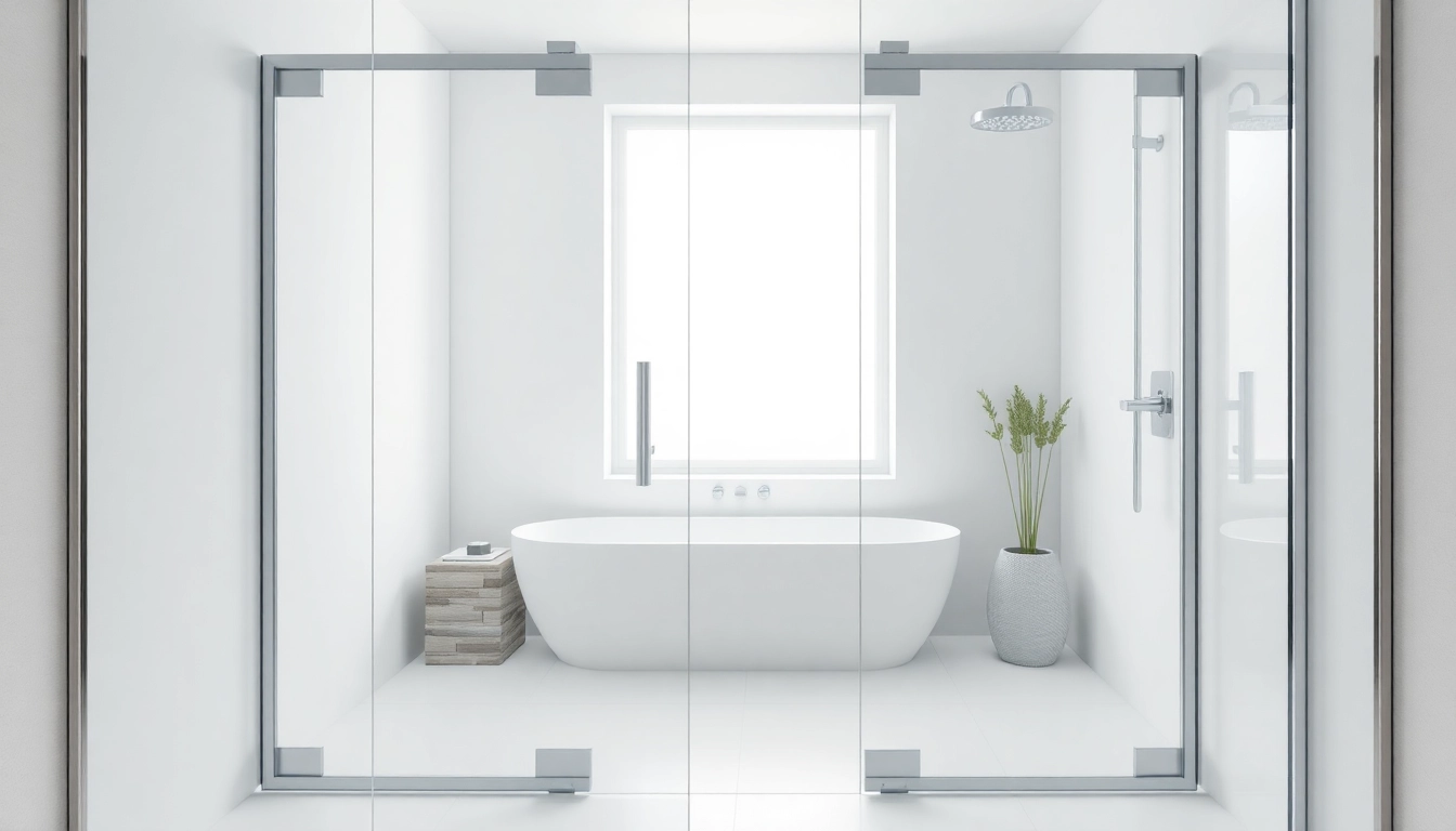 Discover elegant sunney shower doors enhancing a modern bathroom's tranquil atmosphere.