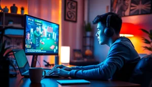 Engaging online gaming scene with a player focused on a thrilling game at topgamebaidoithuong.mx.