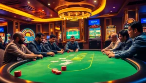 Experience the excitement of RIKVIP at a luxurious casino table with intense poker players.