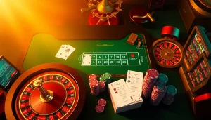 Experience the thrill of online gambling with interactive elements from https://nk888.it.com/ featuring casino tables, cards, and vibrant slots.
