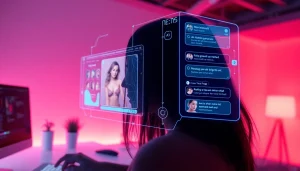 Engaging user experience in a sleek NSFW AI platform, showcasing digital art and chat interactions.