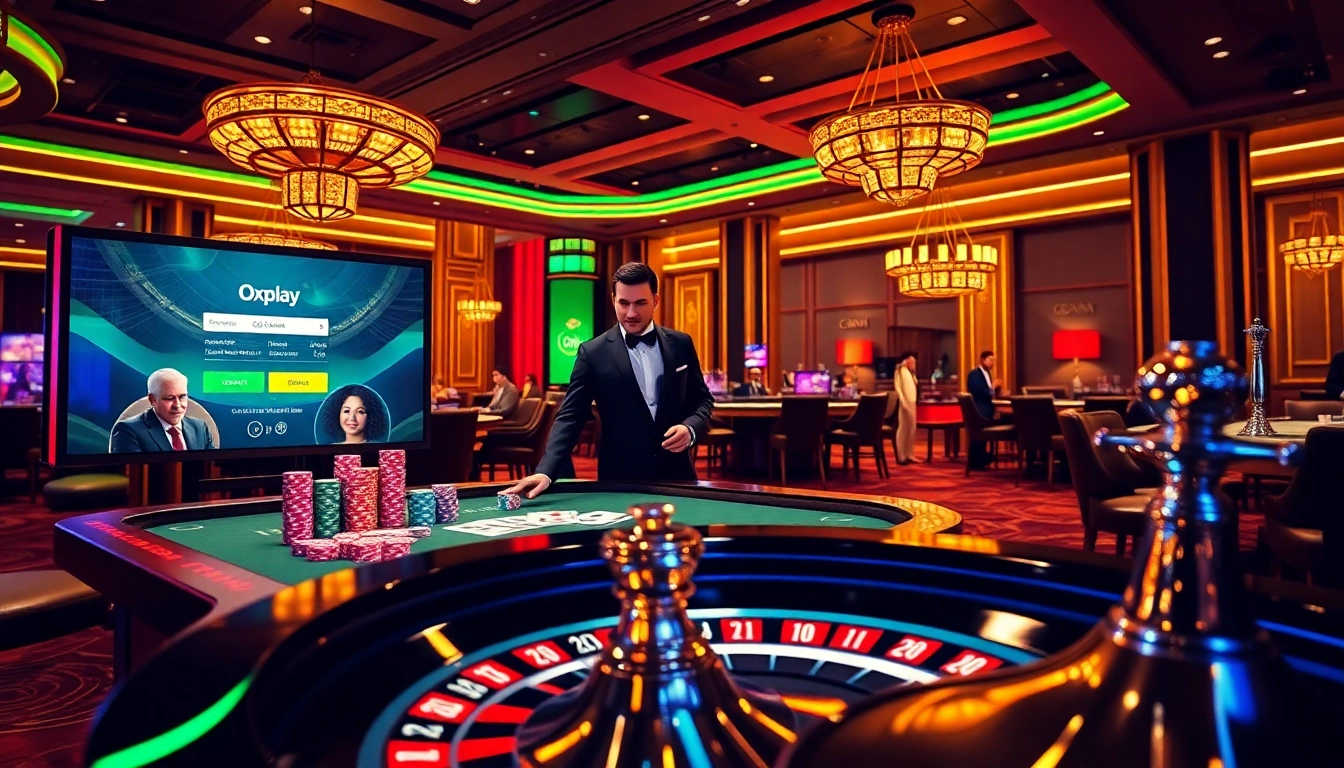 Experience the excitement of Oxplay login at a vibrant casino with live gaming elements.