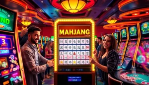 Experience the thrill of the slot demo Mahjong game in a lively casino atmosphere with players celebrating wins.