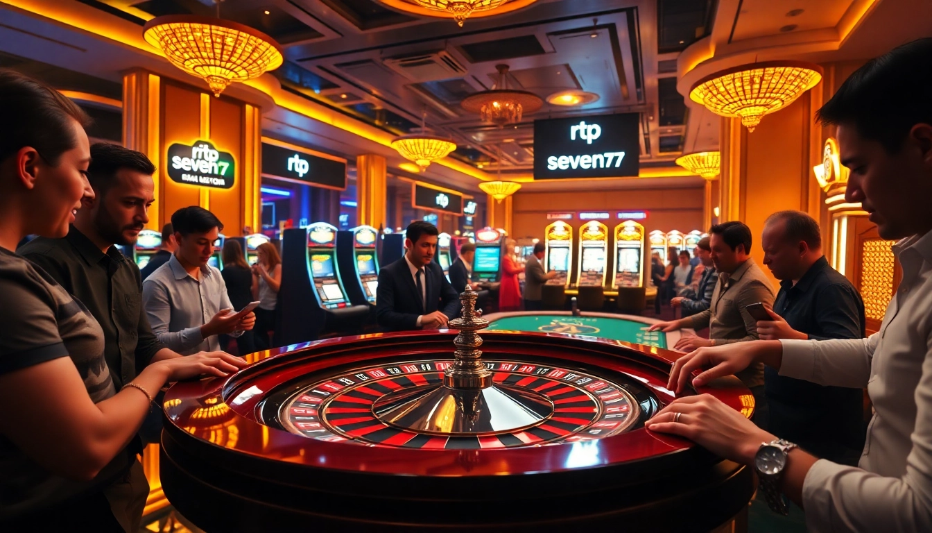 Experience thrilling gameplay at rtp seven77 with vibrant casino tables and excited players.