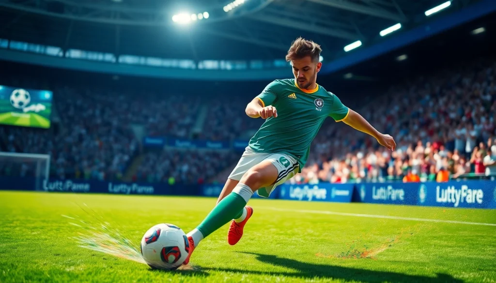 Catch the excitement of ผลบอล888 with a professional soccer player in dynamic motion.