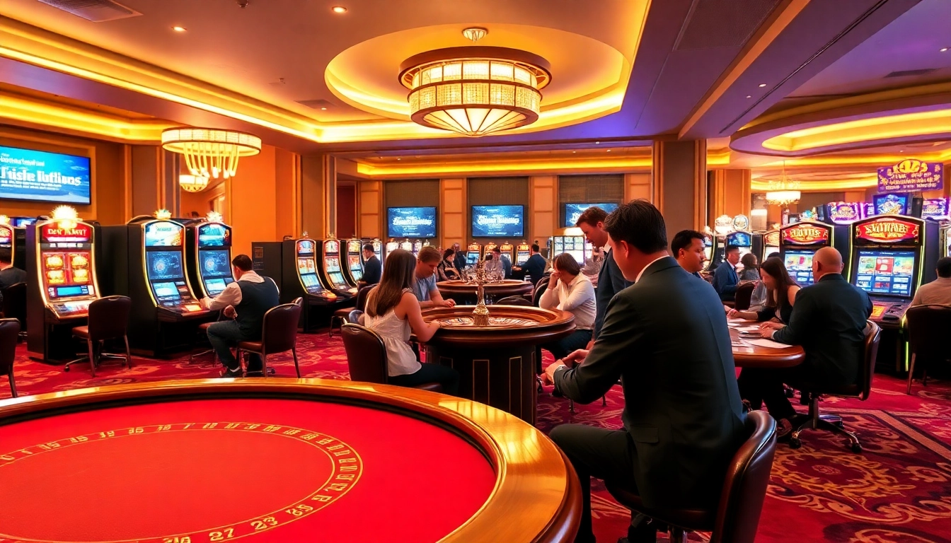 Engaging players at a luxurious casino scene showcasing games at https://xx88.contractors/ with excitement and glamour.