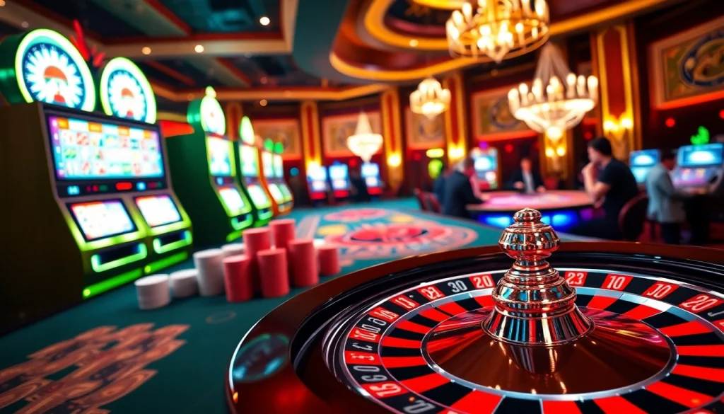 Engage in thrilling casino games at Onicplay with vibrant poker chips and roulette wheels.