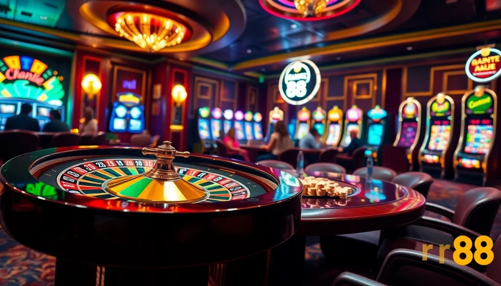 Experience the thrill of rr 88 with a luxurious casino atmosphere filled with roulette wheels and poker chips.