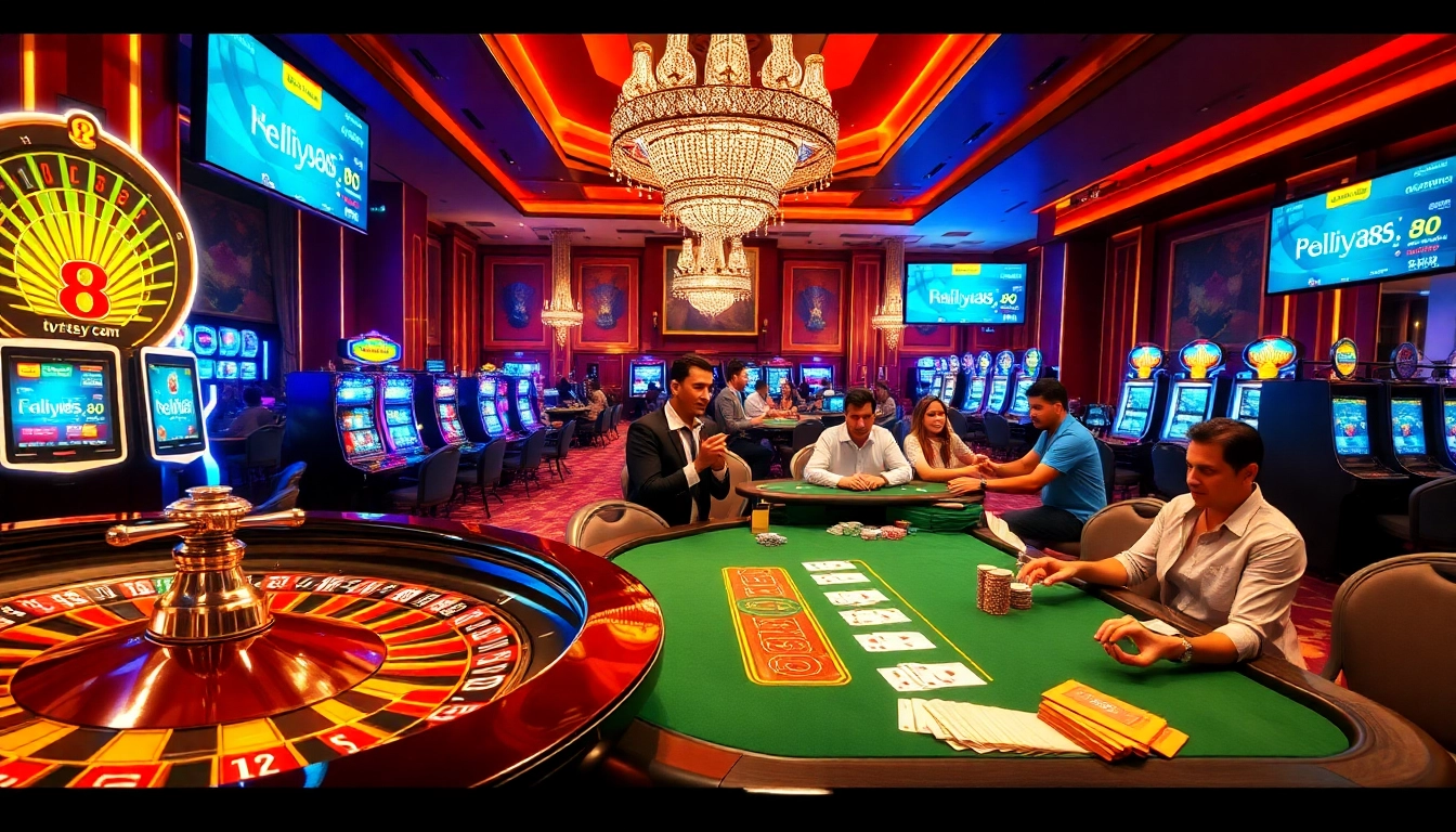 Players strategizing at hello88 casino tables, showcasing excitement and luxury in gambling.