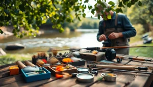 Choosing high-quality Fly fishing accessories at a riverbank setting.