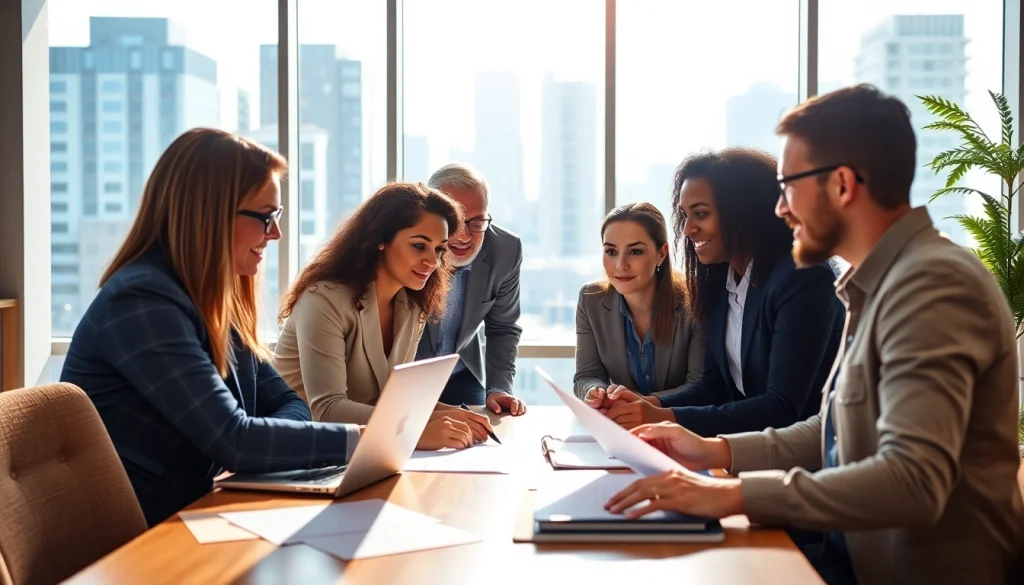 Learn how to hire great salespeople in [industry] by engaging a diverse sales team in modern office.