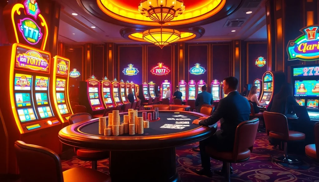 Engaged players winning at idn slot 777 machines in a vibrant casino environment.
